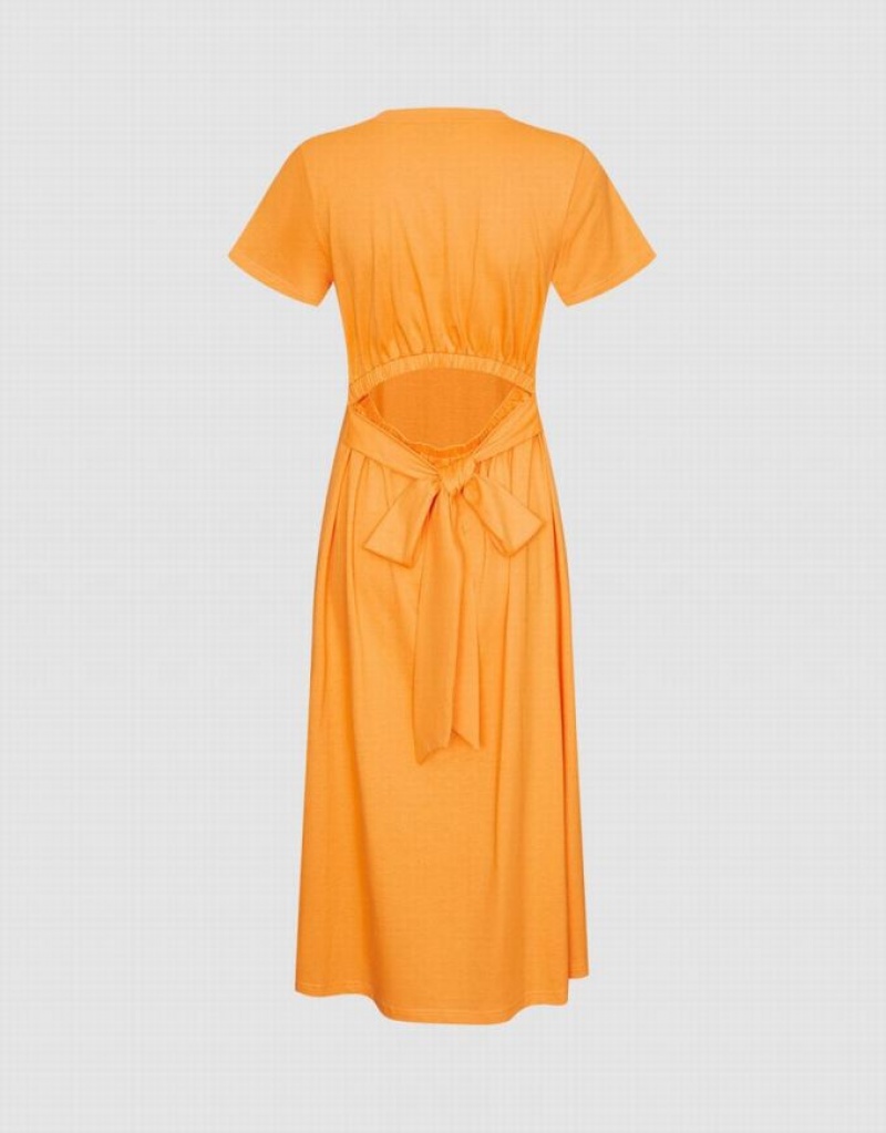 Apricot Urban Revivo Cut Out Back Midi Women's Midi Dress | 64283XWFT