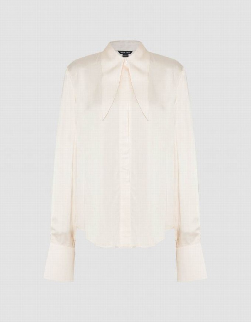 Beige Urban Revivo Button Up Straight Women's Shirts | 05947UOAM