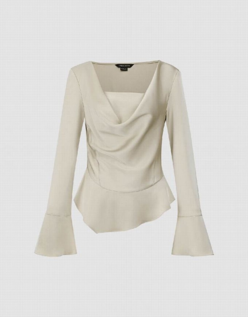 Beige Urban Revivo Cowl Neck Overhead Women's Blouse | 63287RTGE