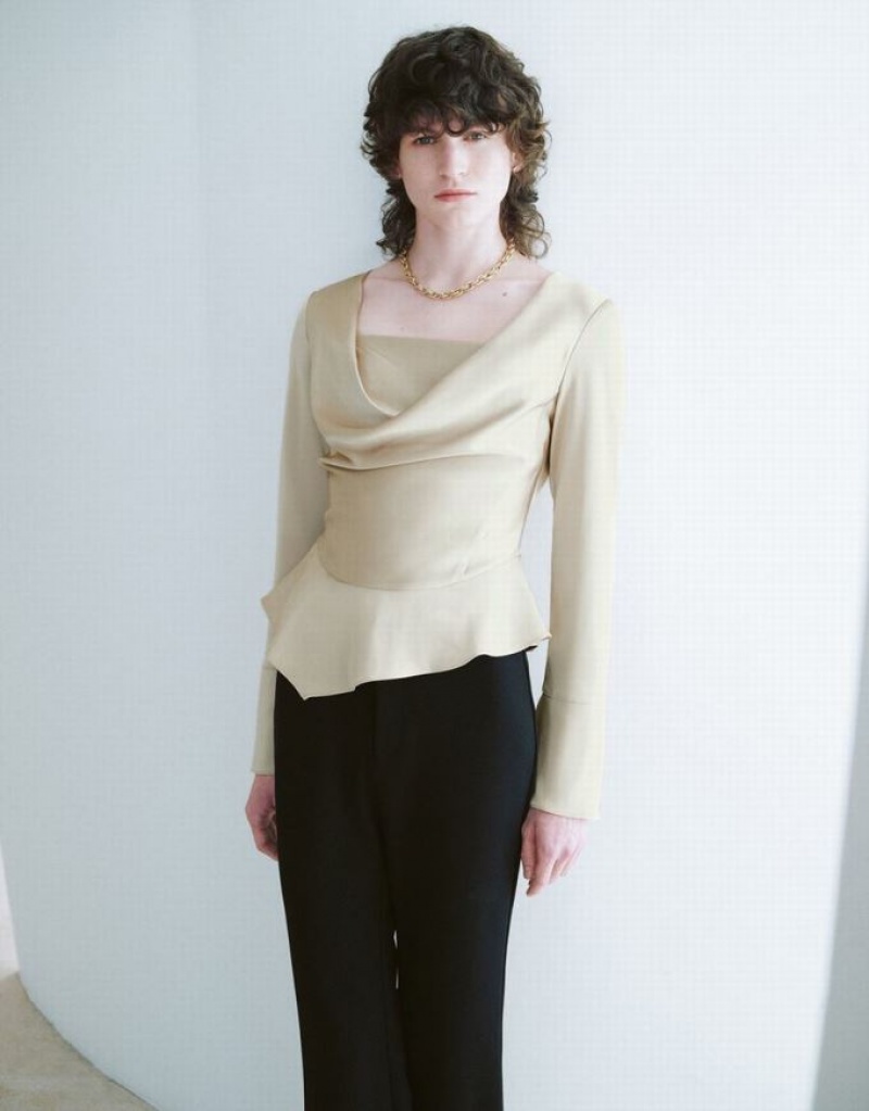 Beige Urban Revivo Cowl Neck Overhead Women's Blouse | 63287RTGE