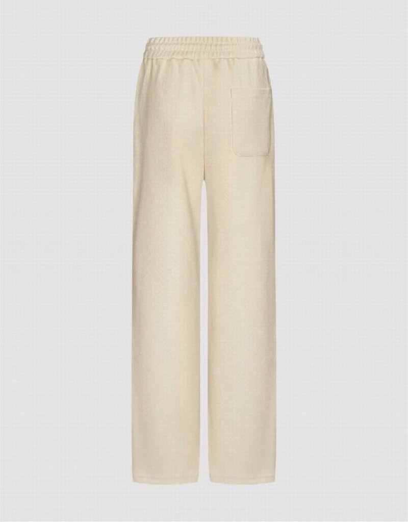 Beige Urban Revivo Elastic Waist Woolen Straight Women's Pants | 52836ZOTF