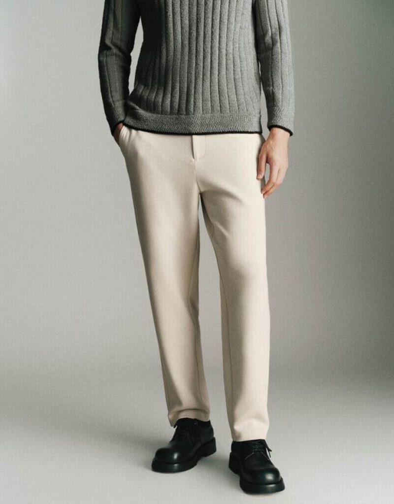 Beige Urban Revivo Knitted Carrot Fit Men's Pants | 14906XIAE