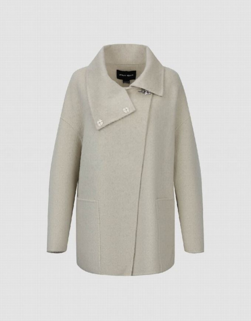 Beige Urban Revivo Stand Collar Straight Women's Coats | 21687EHPB