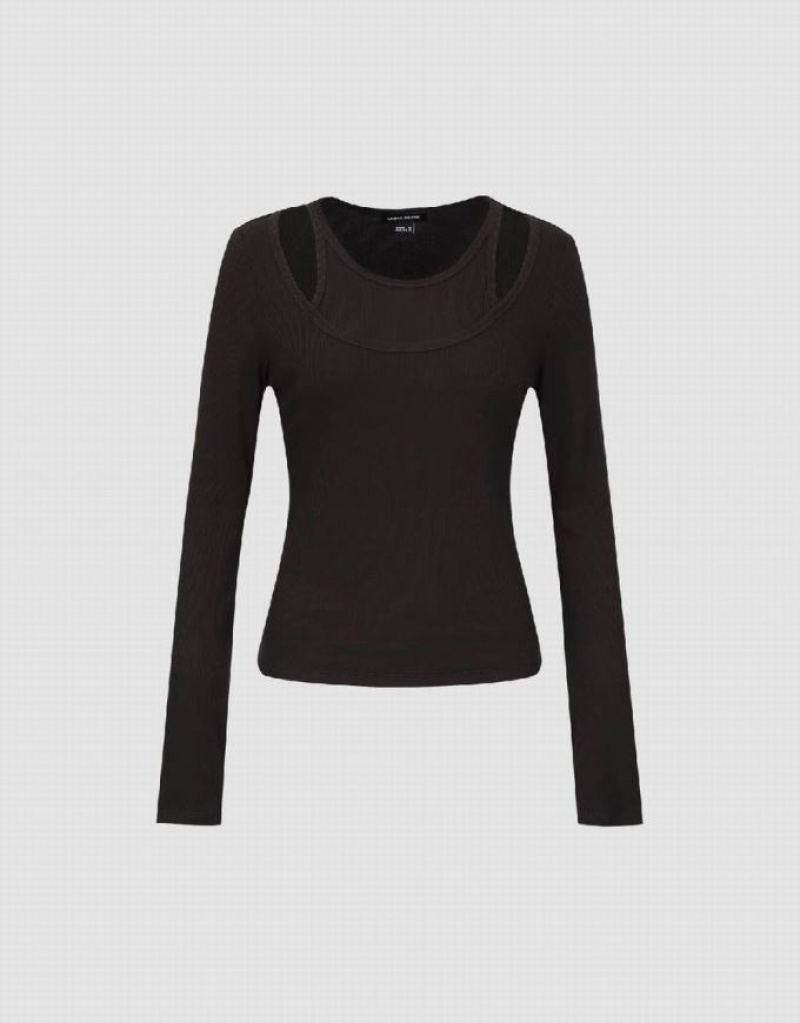 Black Urban Revivo 2 In 1 Knitted Skinny Women's T-Shirts | 26139BIKP