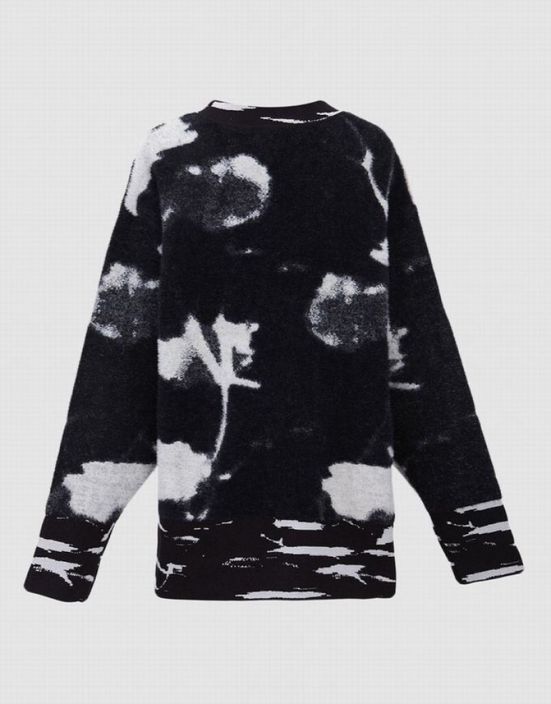 Black Urban Revivo Abstract Print Women's Sweaters | 07493BNEI