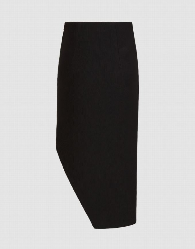 Black Urban Revivo Asymmetric Straight Women's Skirts | 28061BEVK