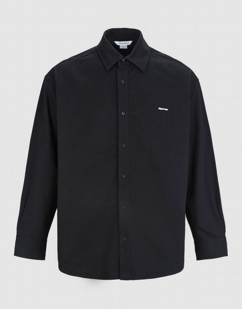 Black Urban Revivo Button Up Loose Men's Shirts | 94706AVGP