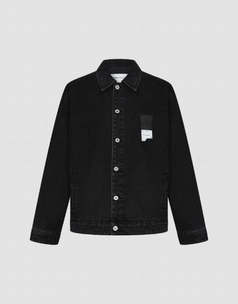 Black Urban Revivo Button Up Men's Denim Jackets | 10789WPCG