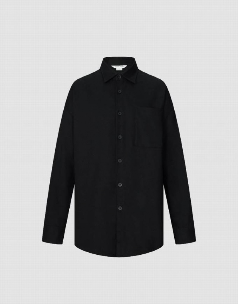 Black Urban Revivo Button Up Oversized Men\'s Shirts | 32751IGLE