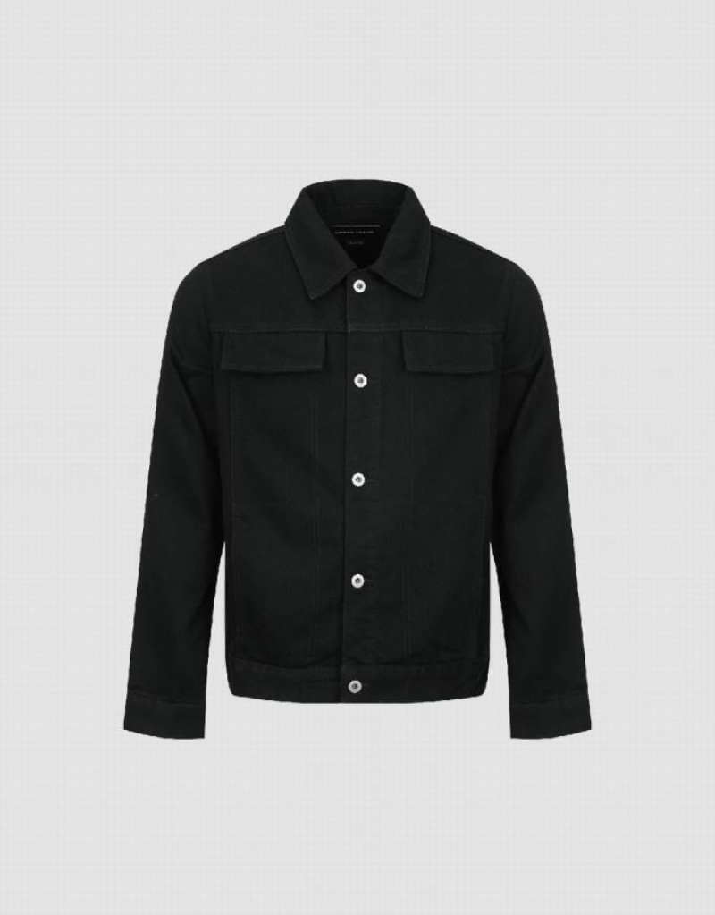 Black Urban Revivo Button Up Straight Denim Men's Shirts | 37045LJDC