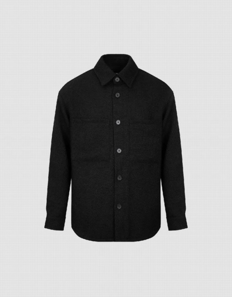 Black Urban Revivo Button Up Straight Men's Jacket | 94710OHIP