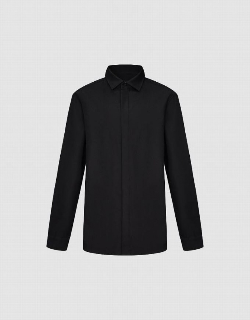 Black Urban Revivo Button Up Straight Men's Shirts | 84039ZKSF