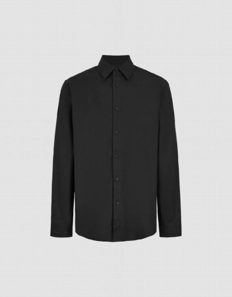 Black Urban Revivo Button Up Straight Men's Shirts | 98207CJPF