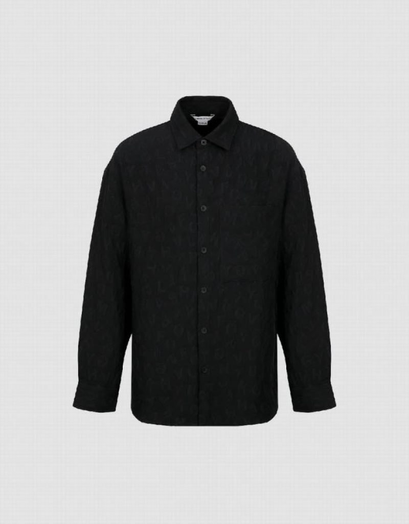 Black Urban Revivo Button Up Textured Loose Men's Shirts | 47683KSOA