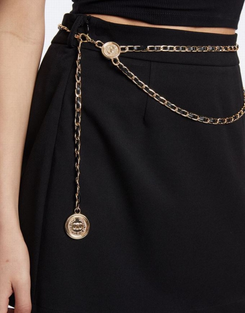 Black Urban Revivo Chain Detail Mini Women's Skirts | 48023FMGZ