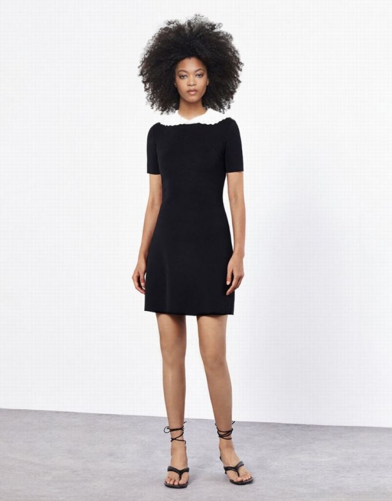 Black Urban Revivo Contrast Collar Women's Knitted Dress | 20194LMTX