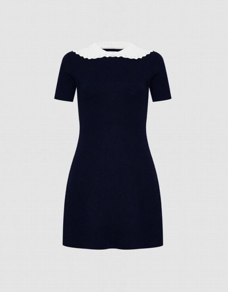 Black Urban Revivo Contrast Collar Women\'s Knitted Dress | 20194LMTX