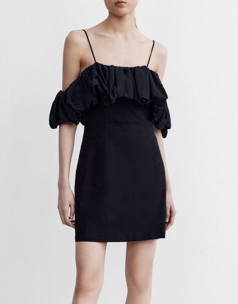 Black Urban Revivo Contrast Ruffle Mini Women's Mini Dress | 16705PNWT