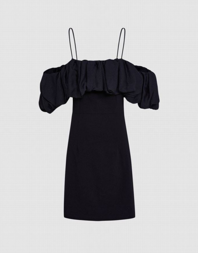 Black Urban Revivo Contrast Ruffle Mini Women\'s Mini Dress | 16705PNWT