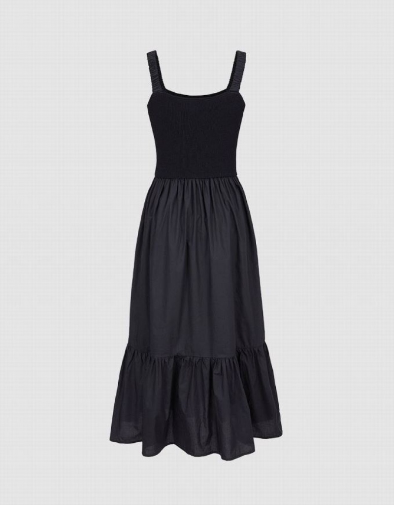 Black Urban Revivo Contrast Ruffle Women's Knitted Dress | 45307TDMN