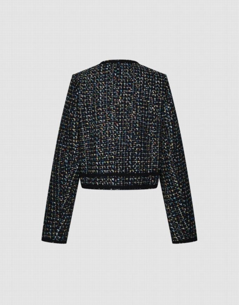 Black Urban Revivo Contrast Trim Tweed Women's Jacket | 29186LJFH