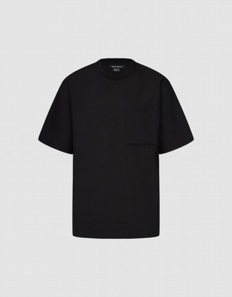 Black Urban Revivo Crew Neck A-Line Men's T-Shirts | 62943UDPC