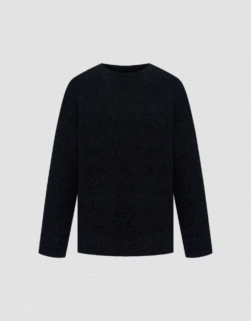 Black Urban Revivo Crew Neck Knitted Men's Cardigan | 14269TXNR