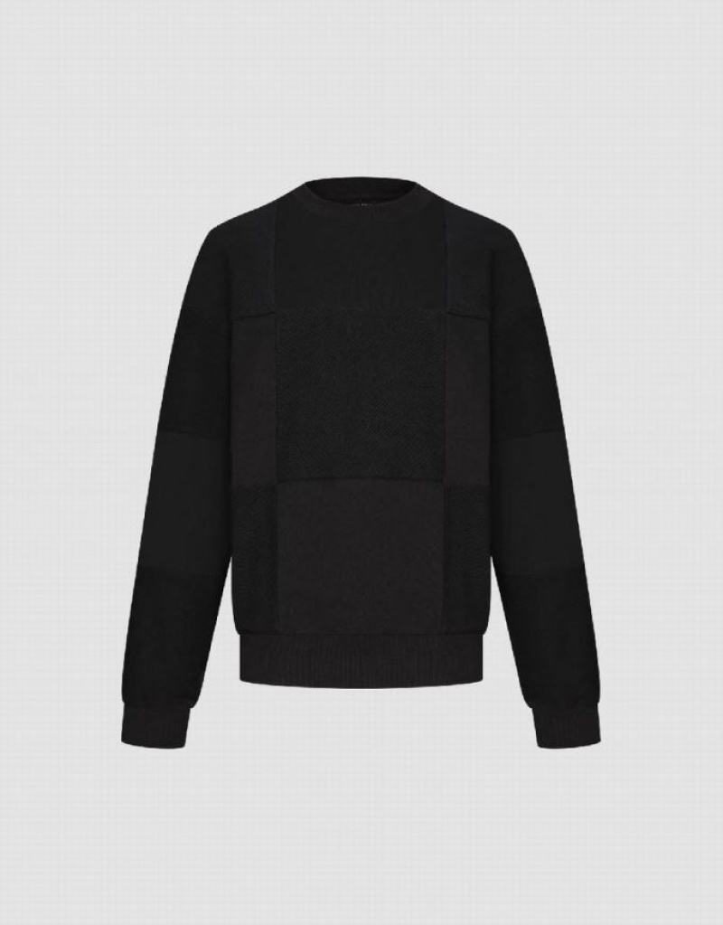 Black Urban Revivo Crew Neck Men's Sweatshirts | 82467WHKL