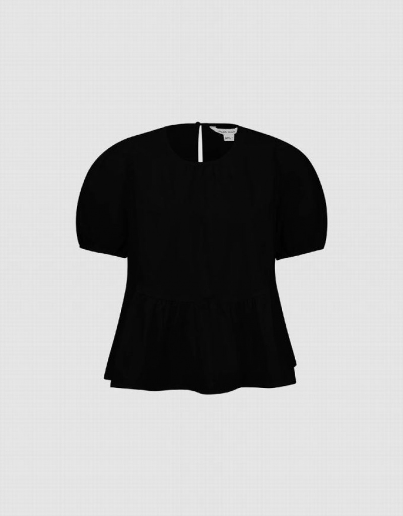 Black Urban Revivo Crew Neck Overhead Women's Blouse | 61275HYDX