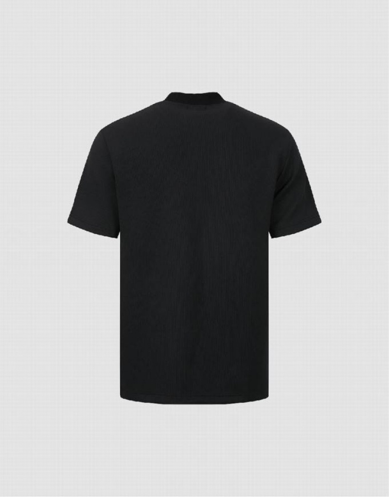 Black Urban Revivo Crew Neck Straight Men's T-Shirts | 12706JMSW