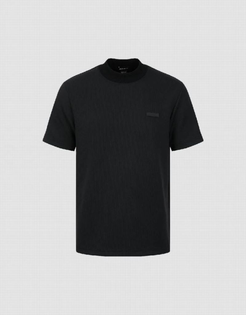 Black Urban Revivo Crew Neck Straight Men's T-Shirts | 12706JMSW