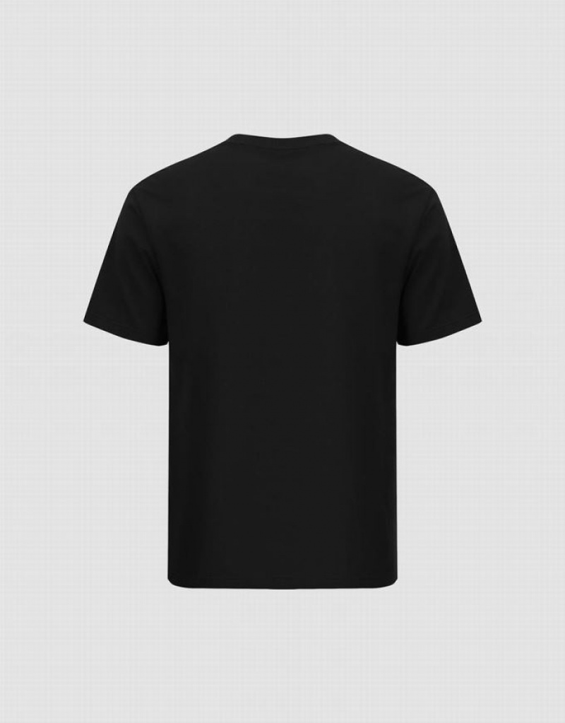 Black Urban Revivo Crew Neck Straight Men's T-Shirts | 50834RBSC