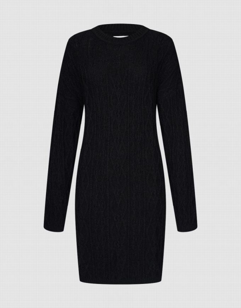 Black Urban Revivo Crew Neck Women's Knitted Dress | 54197VEJA