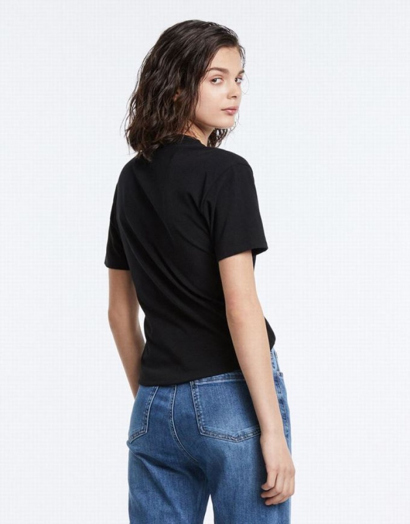 Black Urban Revivo Cropped With Ring Detail Women's T-Shirts | 69251IUTO