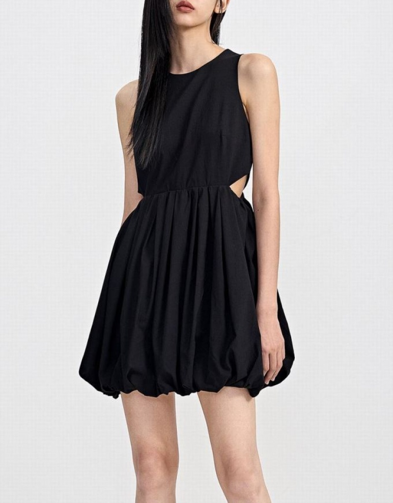 Black Urban Revivo Cut Out Detail Sleeveless Women's Casual Dress | 37916EYKD