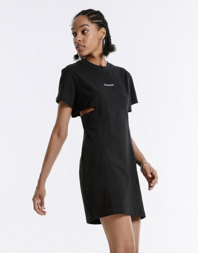 Black Urban Revivo Cut Out Letter Mini Women's Mini Dress | 65091PHRV