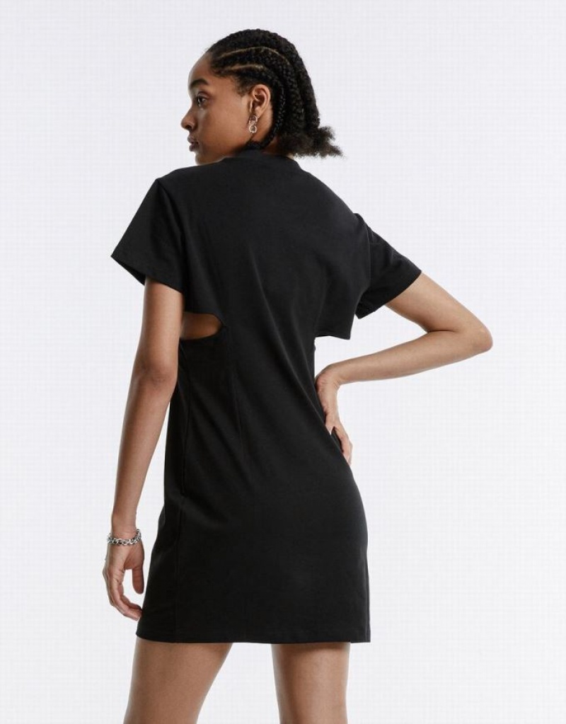 Black Urban Revivo Cut Out Letter Mini Women's Mini Dress | 65091PHRV