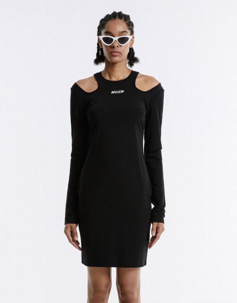 Black Urban Revivo Cut Out Letter Women's Short Dress | 19628HKTS