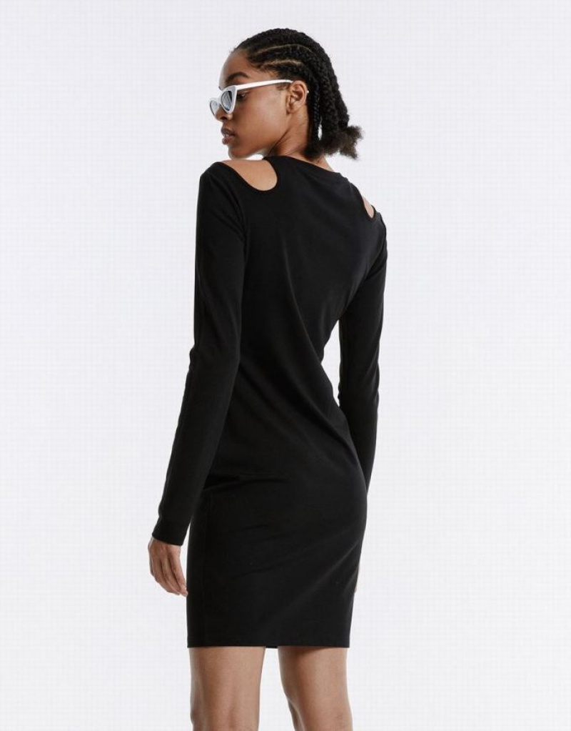 Black Urban Revivo Cut Out Letter Women's Short Dress | 19628HKTS