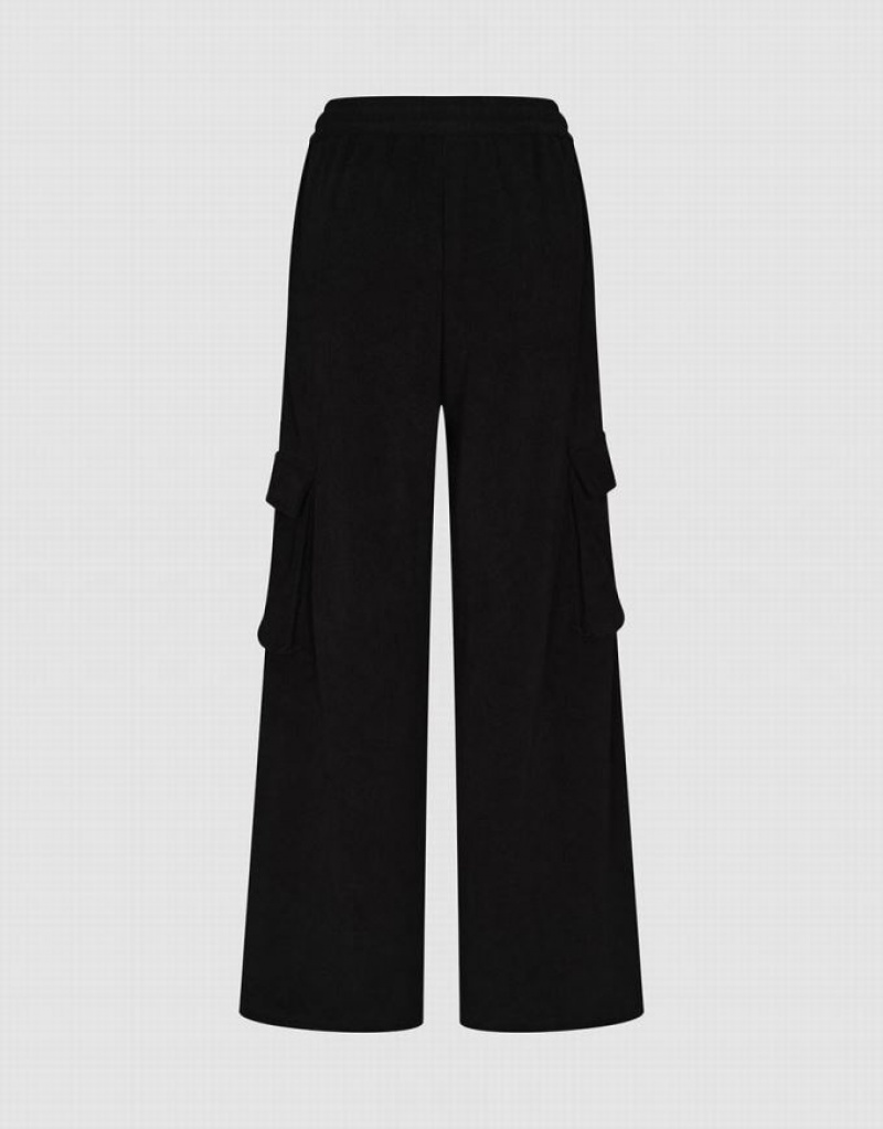 Black Urban Revivo Drawstring Waist Knitted Straight Women's Pants | 56928FHZP