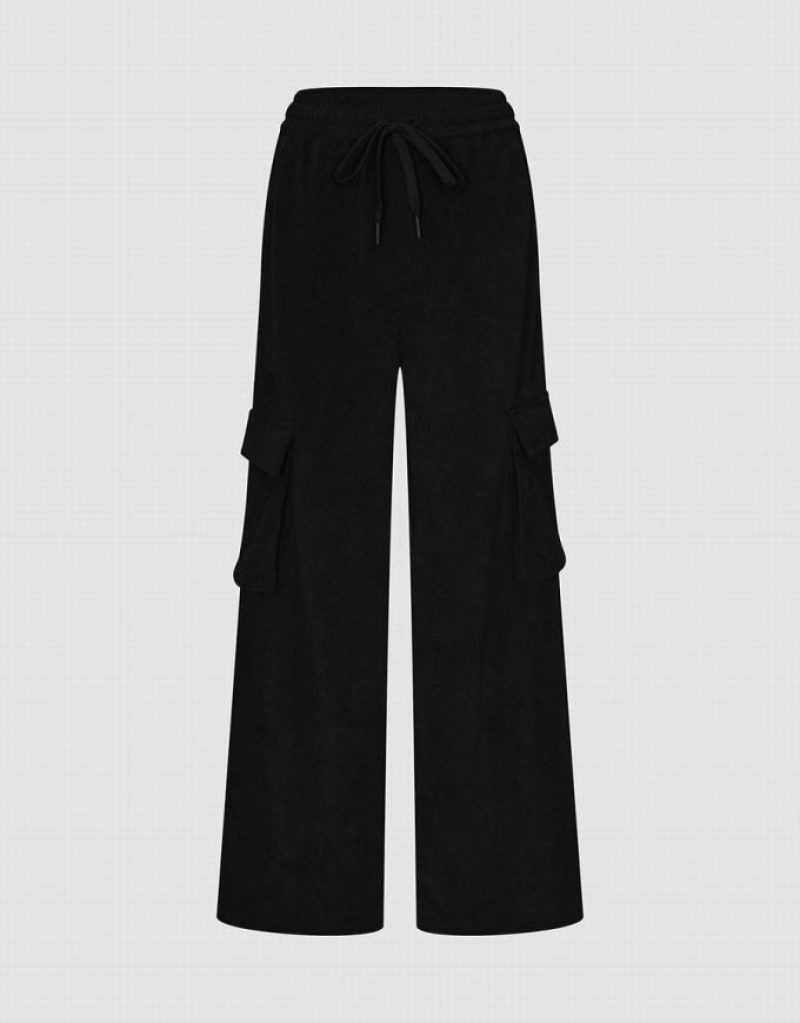 Black Urban Revivo Drawstring Waist Knitted Straight Women\'s Pants | 56928FHZP