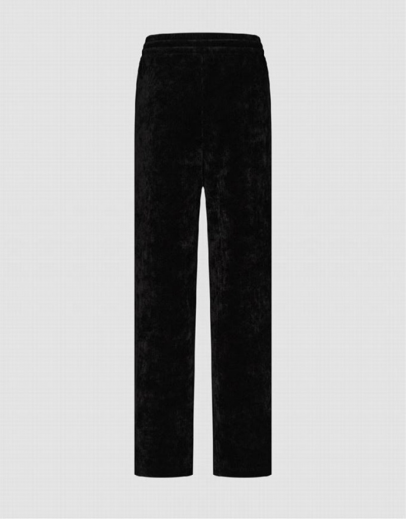 Black Urban Revivo Drawstring Waist Knitted Straight Women's Pants | 92637ARWJ