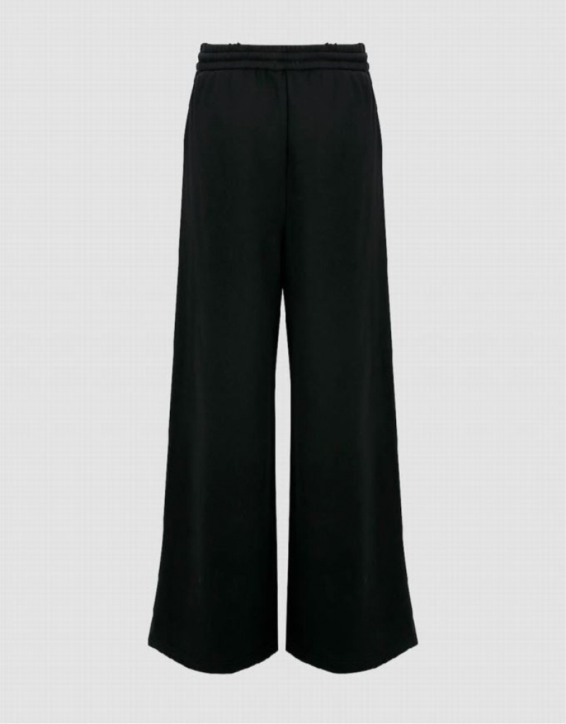 Black Urban Revivo Drawstring Waist Knitted Wide-Leg Women's Pants | 21805RDSC