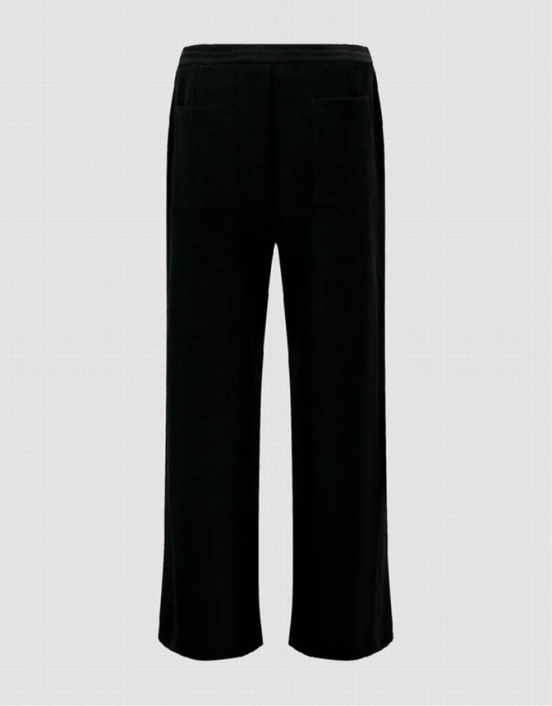 Black Urban Revivo Drawstring Waist Knitted Wide-Leg Men's Pants | 69183NWJF