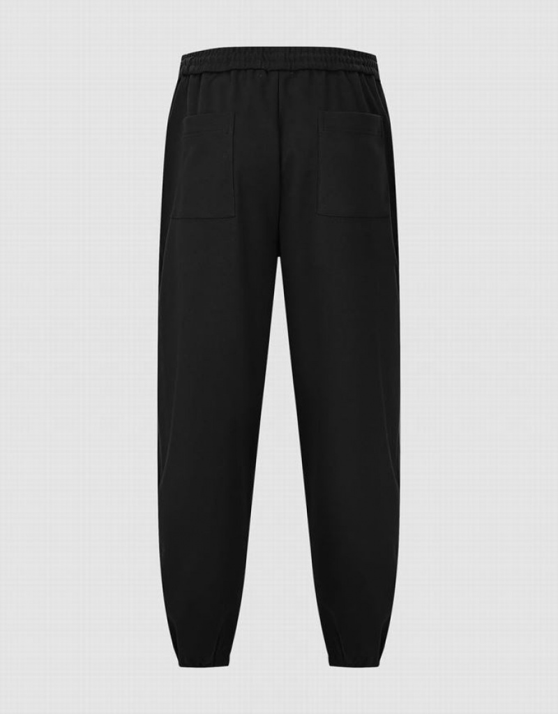 Black Urban Revivo Drawstring Waist Men's Joggers | 89162BIJY