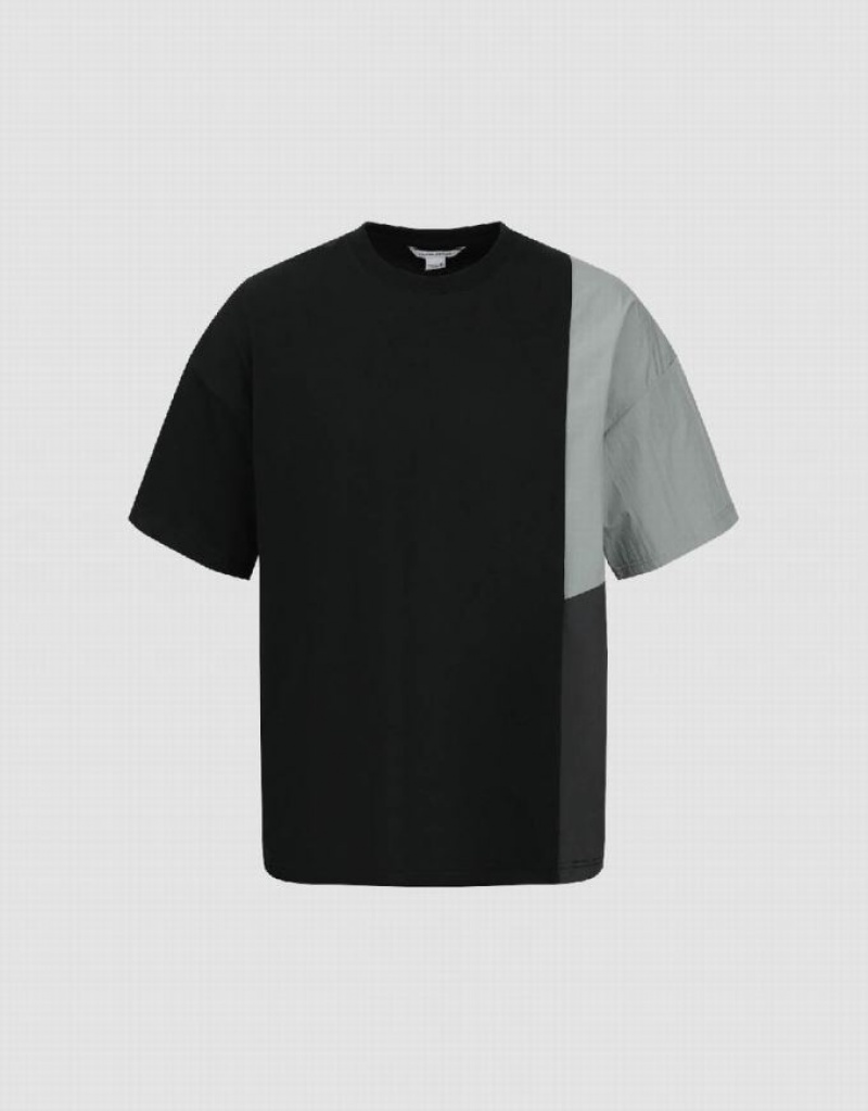 Black Urban Revivo Drop Shoulder Sleeve Crew Neck Men's T-Shirts | 19584CFXW