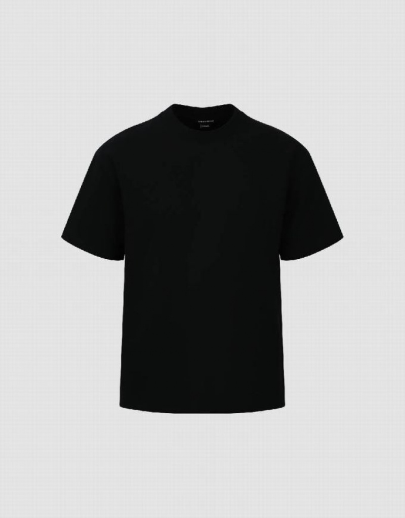 Black Urban Revivo Drop Shoulder Sleeve Crew Neck Men's T-Shirts | 39527FJOS