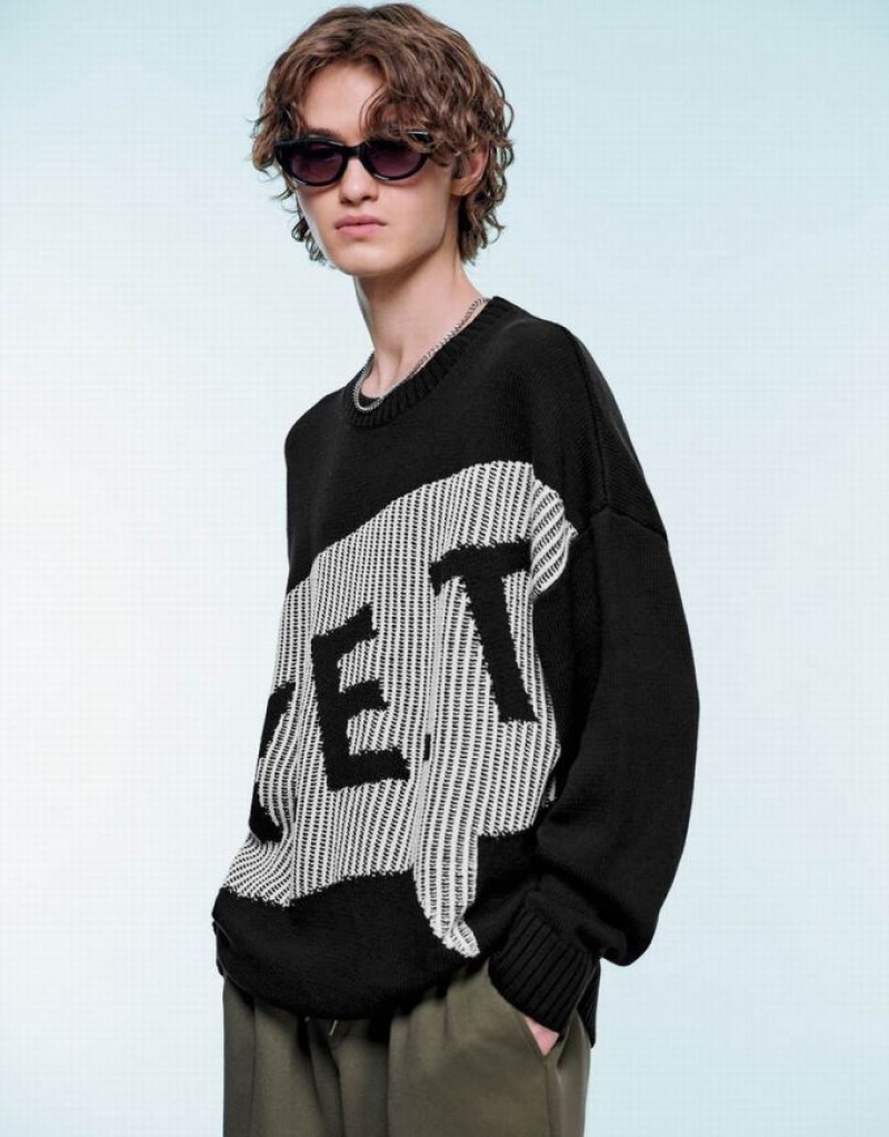 Black Urban Revivo Drop Shoulder Sleeve Knitted Men's Cardigan | 67185OKPQ