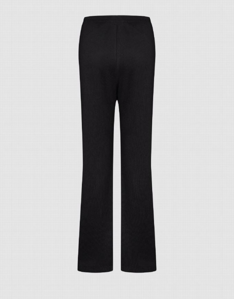 Black Urban Revivo Elastic Waist Knitted Flare Women's Pants | 26319ABDC