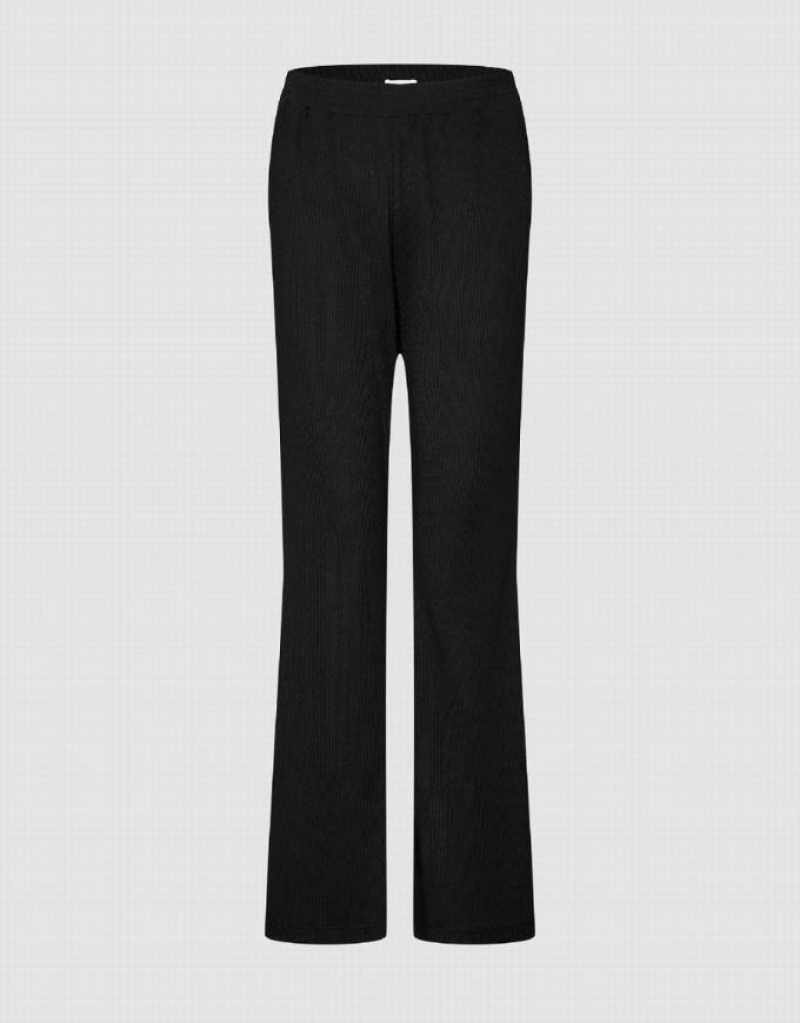 Black Urban Revivo Elastic Waist Knitted Flare Women\'s Pants | 26319ABDC